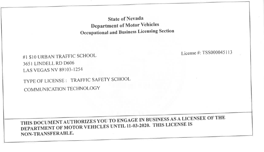 Urban Traffic School DMV Traffic School License