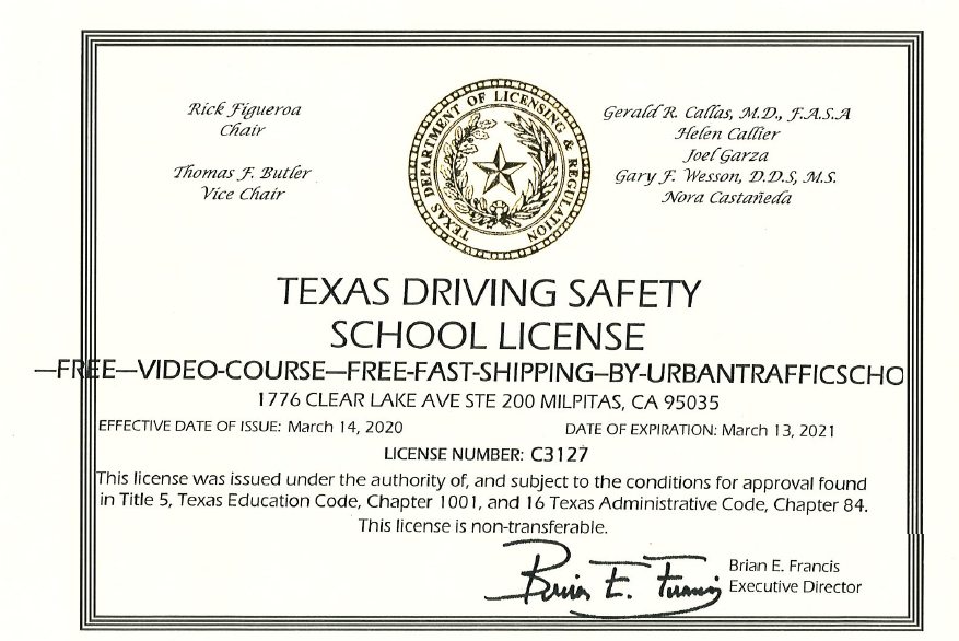 Urban Traffic School Texas DMV License